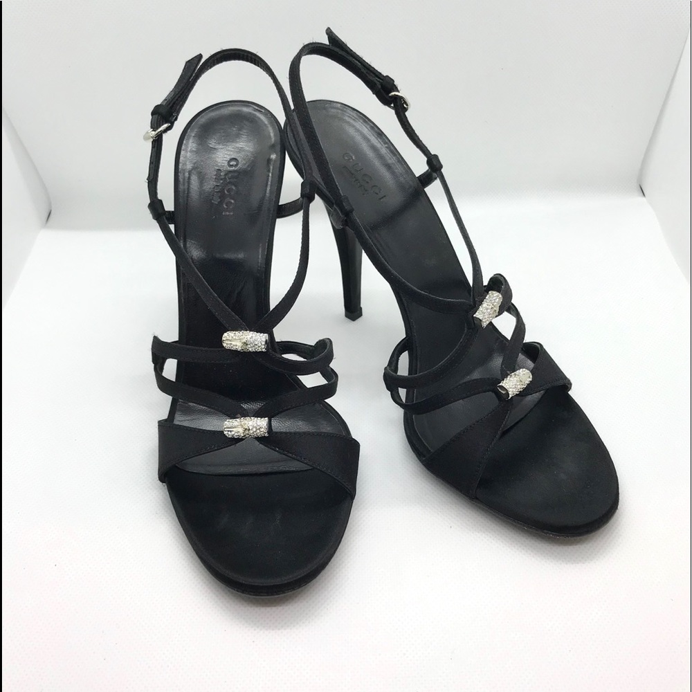 Gucci satin heels with rhinestone embellishments